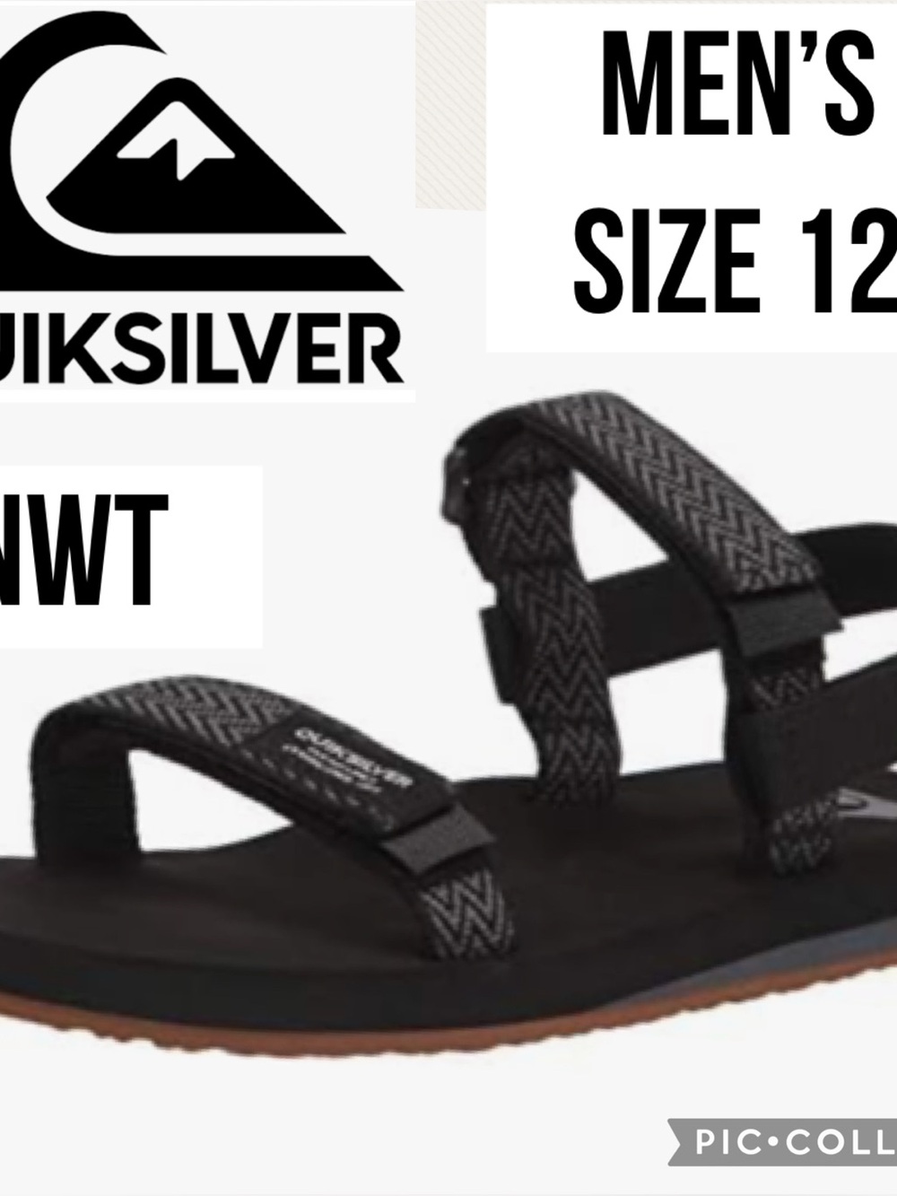 NWT Quiksilver Men's Sandals Monkey Caged Removable Heel Strap Black Grey Sz 12